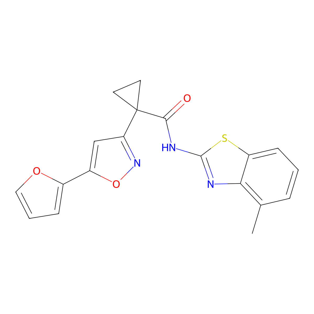 1-(5-(furan-2-yl)isoxazol-3-yl)-N-(4-methylbenzo[d]thiazol-2-yl)cyclopropanecarboxamide molecular structure, CAS 1286705-59-6