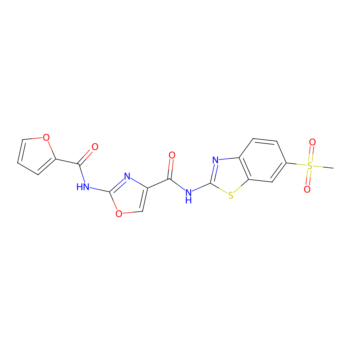 2-(furan-2-carboxamido)-N-(6-(methylsulfonyl)benzo[d]thiazol-2-yl)oxazole-4-carboxamide molecular structure, CAS 1286705-62-1