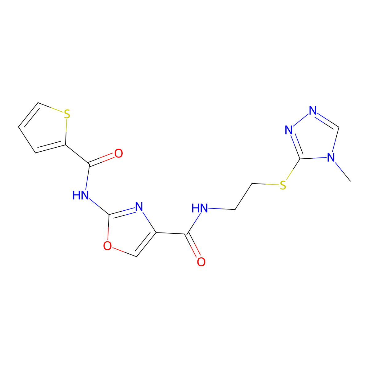 N-(2-((4-methyl-4H-1,2,4-triazol-3-yl)thio)ethyl)-2-(thiophene-2-carboxamido)oxazole-4-carboxamide molecular structure, CAS 1286705-68-7