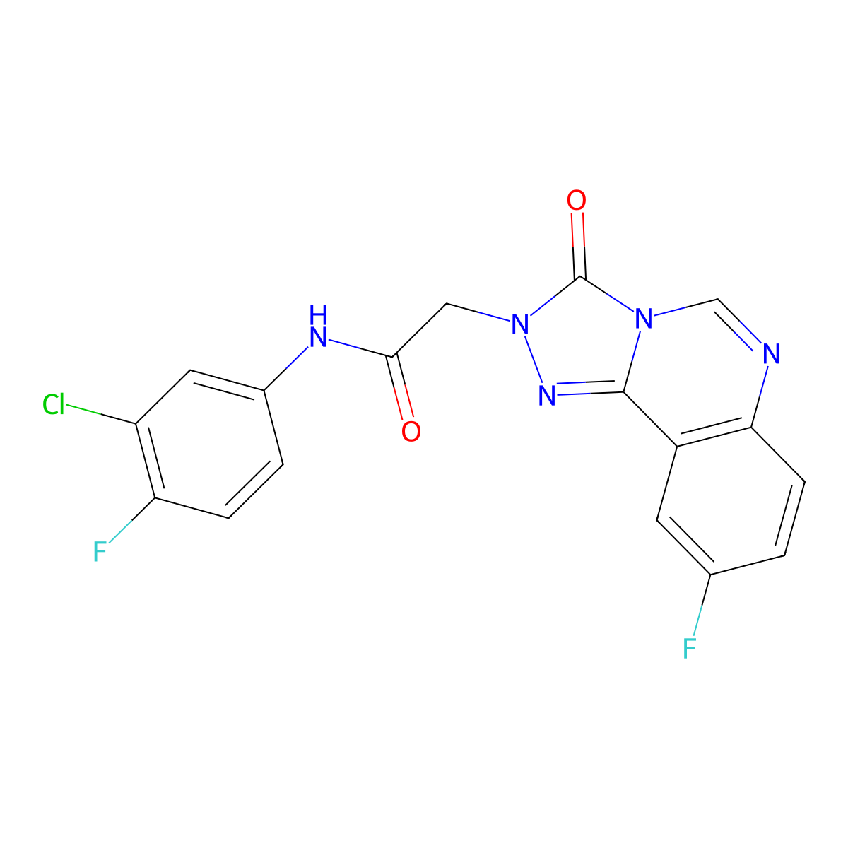 N-(3-chloro-4-fluorophenyl)-2-{9-fluoro-3-oxo-2H,3H-[1,2,4]triazolo[4,3-c]quinazolin-2-yl}acetamide molecular structure, CAS 1286705-74-5