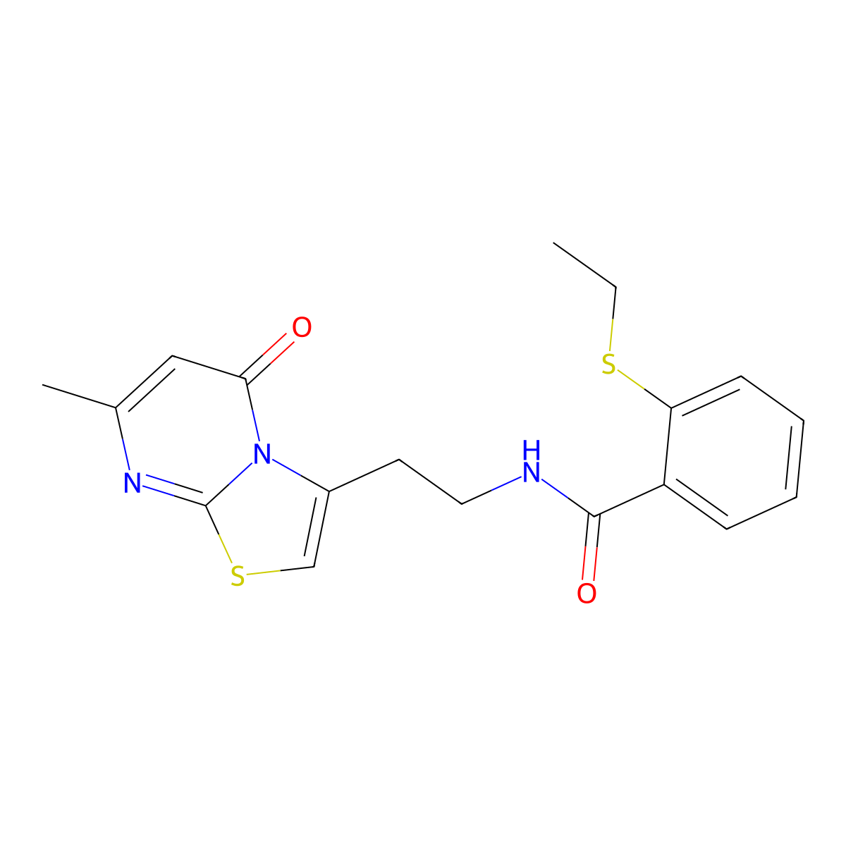 2-(ethylthio)-N-(2-(7-methyl-5-oxo-5H-thiazolo[3,2-a]pyrimidin-3-yl)ethyl)benzamide molecular structure, CAS 1286705-77-8