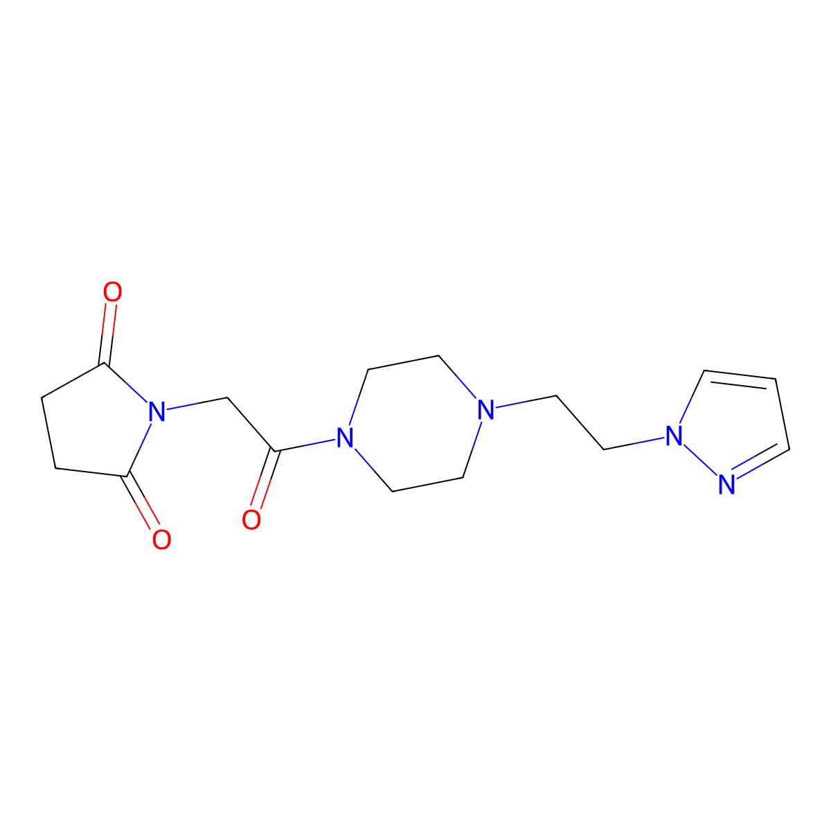 1-(2-oxo-2-{4-[2-(1H-pyrazol-1-yl)ethyl]piperazin-1-yl}ethyl)pyrrolidine-2,5-dione molecular structure, CAS 1286705-81-4
