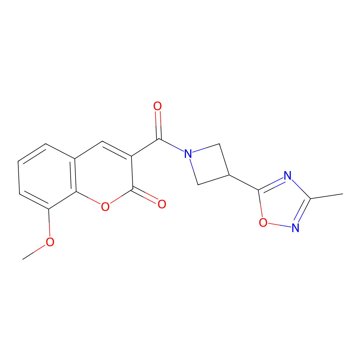 8-methoxy-3-(3-(3-methyl-1,2,4-oxadiazol-5-yl)azetidine-1-carbonyl)-2H-chromen-2-one molecular structure, CAS 1286705-88-1