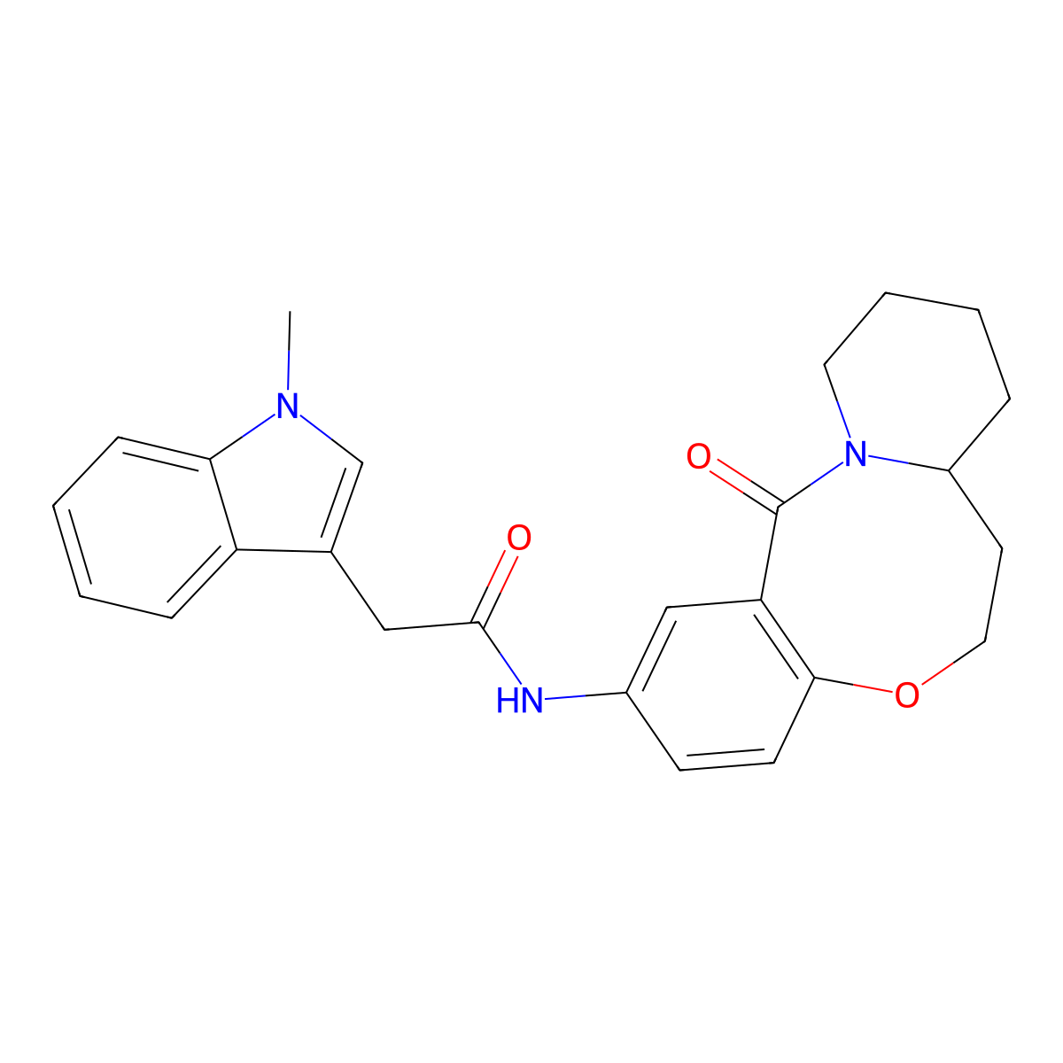 2-(1-methyl-1H-indol-3-yl)-N-{2-oxo-9-oxa-1-azatricyclo[10.4.0.0^{3,8}]hexadeca-3,5,7-trien-5-yl}acetamide molecular structure, CAS 1286705-89-2