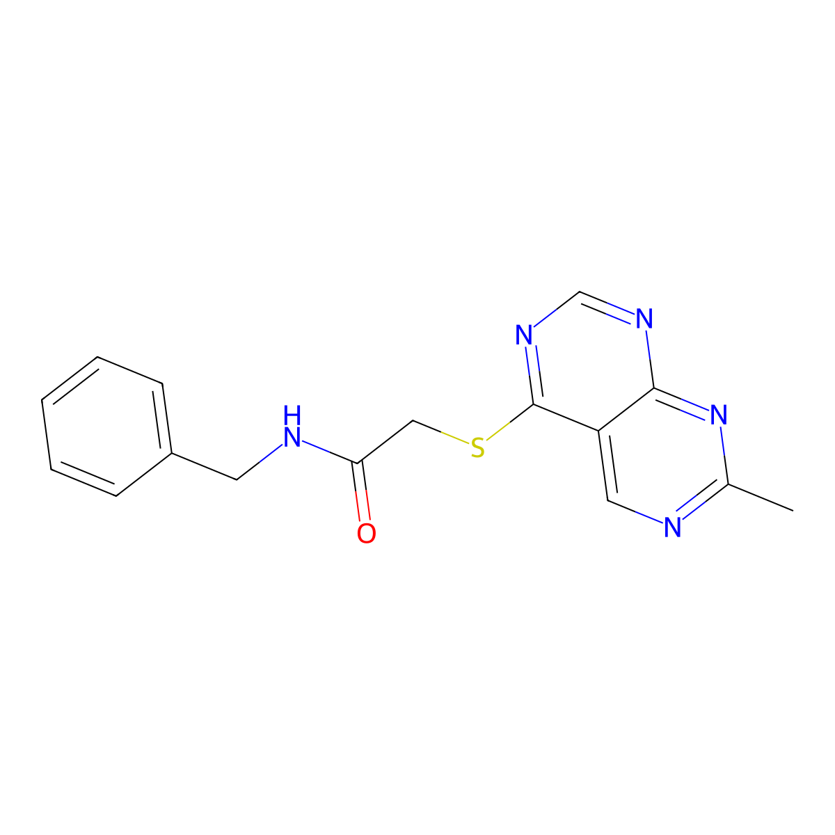 N-benzyl-2-((7-methylpyrimido[4,5-d]pyrimidin-4-yl)thio)acetamide molecular structure, CAS 1286705-92-7