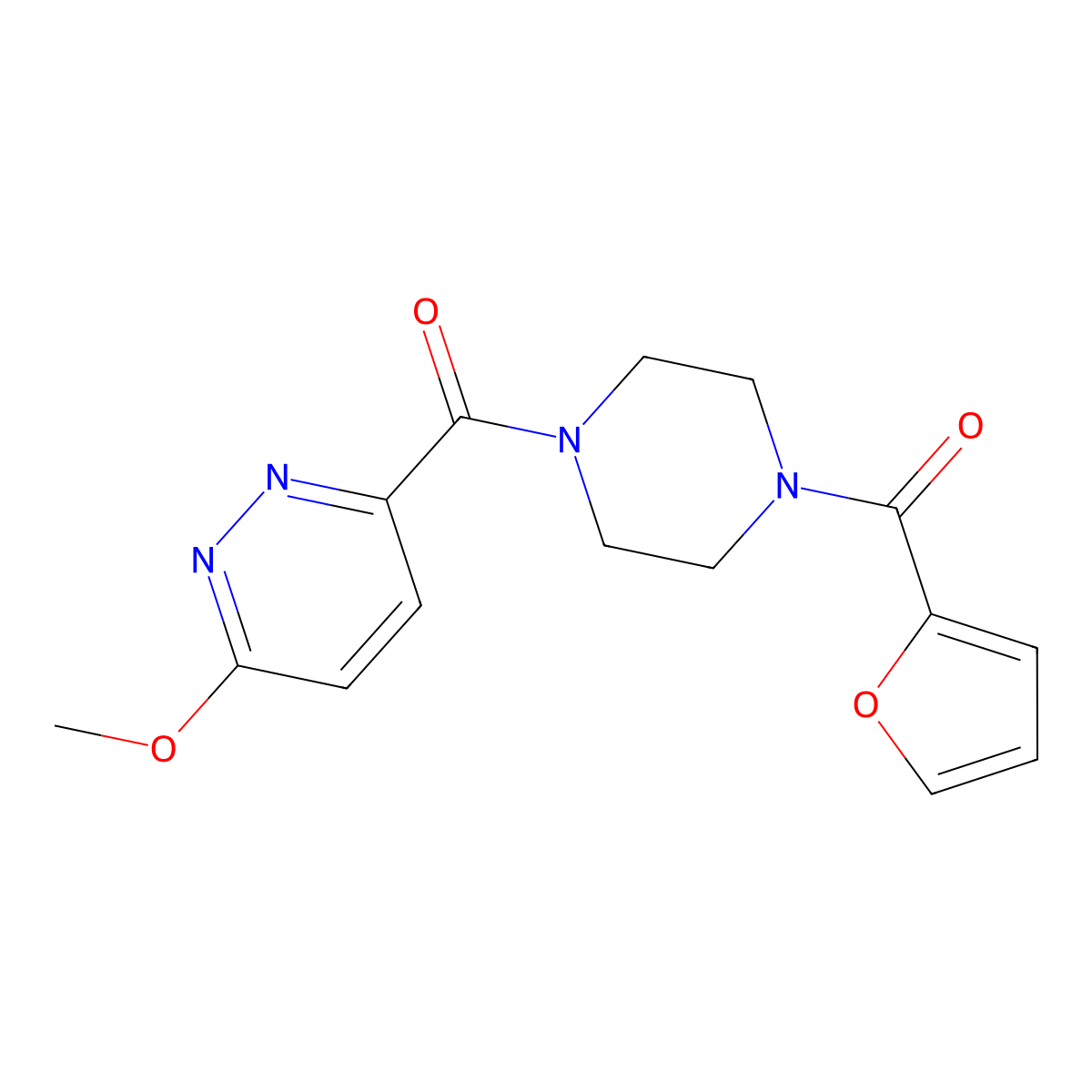 (4-(Furan-2-carbonyl)piperazin-1-yl)(6-methoxypyridazin-3-yl)methanone molecular structure, CAS 1286705-98-3