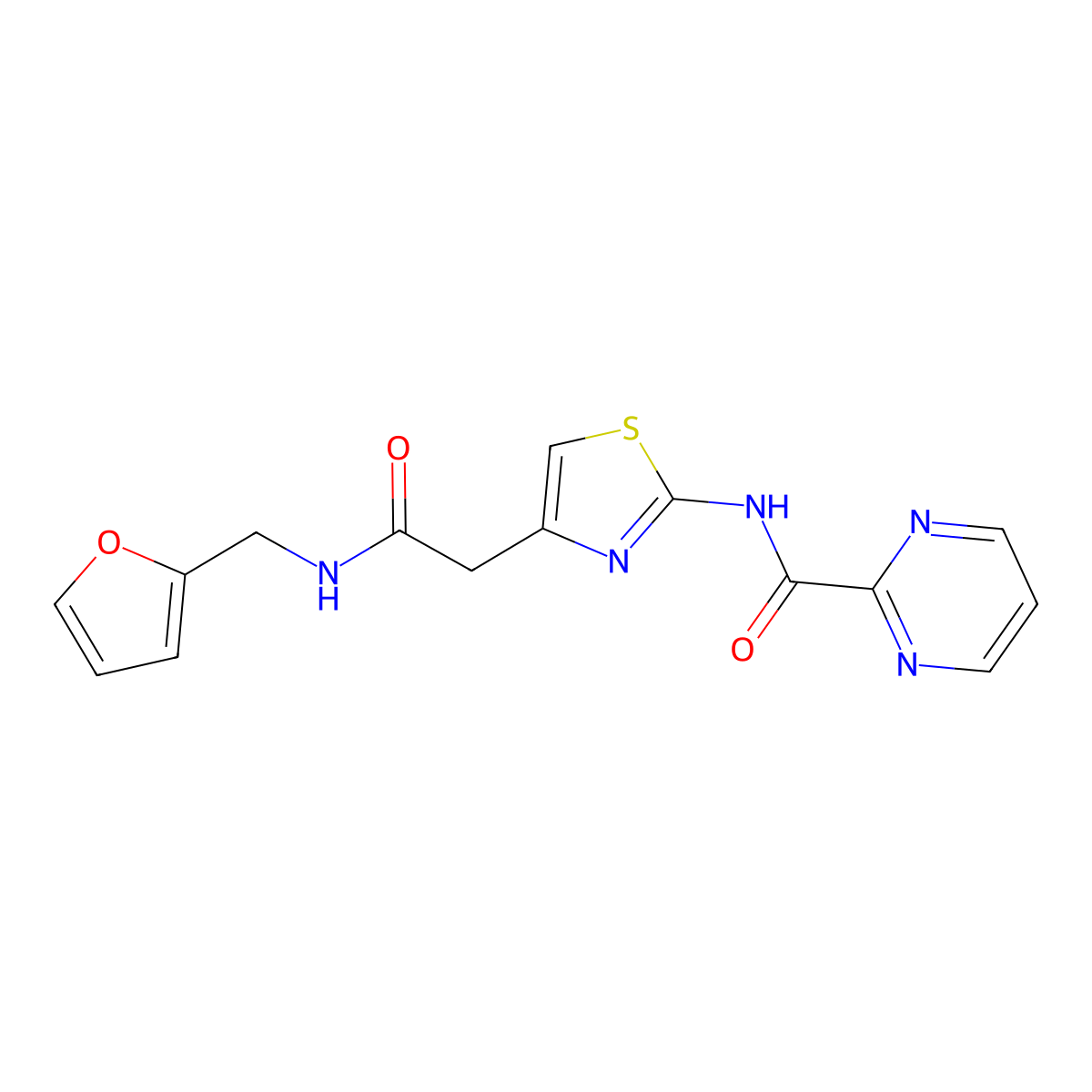 N-(4-(2-((furan-2-ylmethyl)amino)-2-oxoethyl)thiazol-2-yl)pyrimidine-2-carboxamide molecular structure, CAS 1286706-06-6