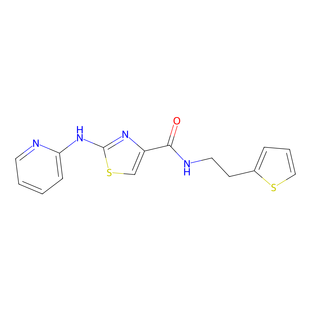 2-(pyridin-2-ylamino)-N-(2-(thiophen-2-yl)ethyl)thiazole-4-carboxamide molecular structure, CAS 1286706-09-9