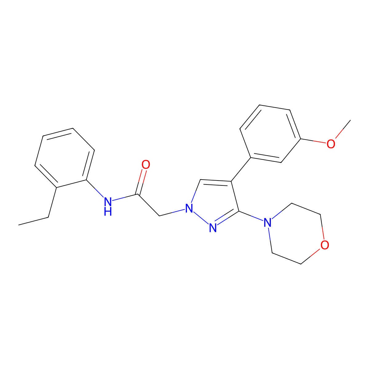 N-(2-ethylphenyl)-2-(4-(3-methoxyphenyl)-3-morpholino-1H-pyrazol-1-yl)acetamide molecular structure, CAS 1286706-14-6