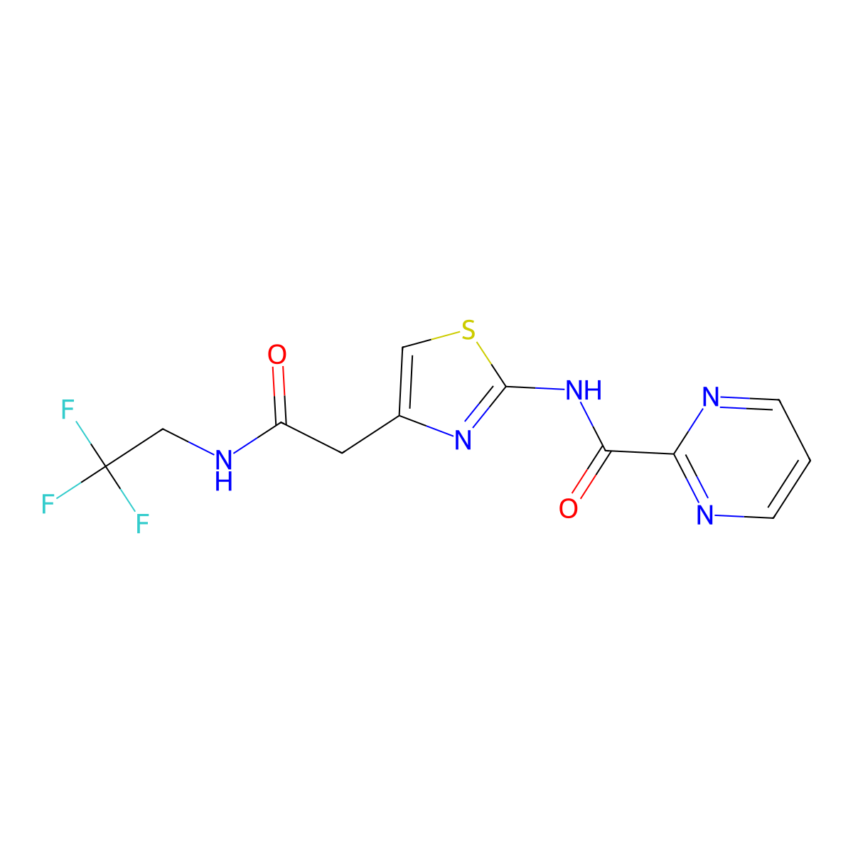 N-(4-(2-oxo-2-((2,2,2-trifluoroethyl)amino)ethyl)thiazol-2-yl)pyrimidine-2-carboxamide molecular structure, CAS 1286706-15-7