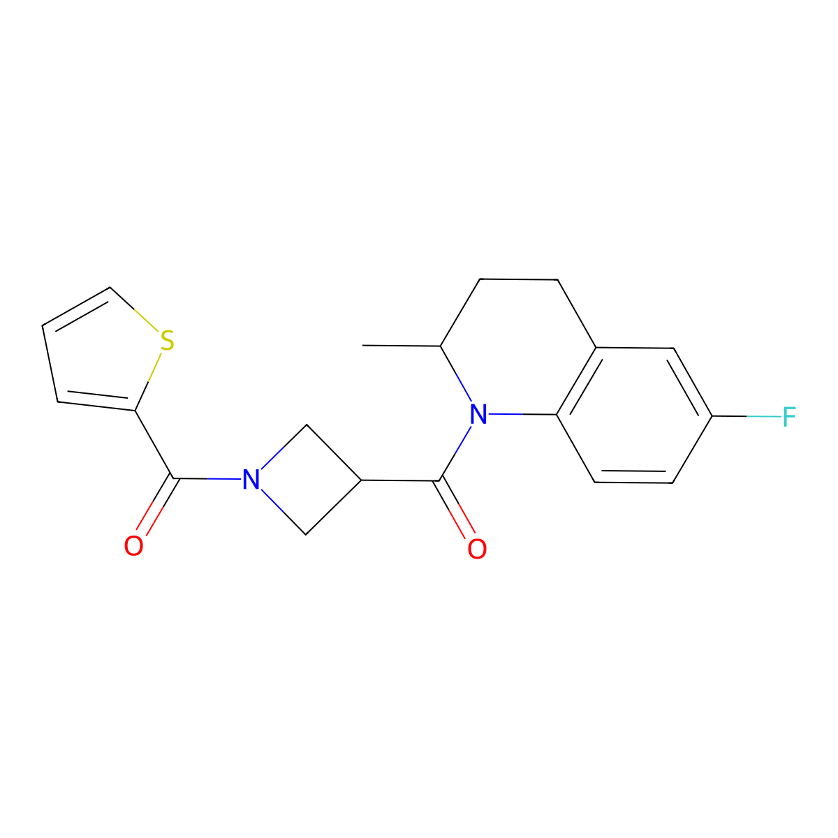 (3-(6-Fluoro-2-methyl-1,2,3,4-tetrahydroquinoline-1-carbonyl)azetidin-1-yl)(thiophen-2-yl)methanone molecular structure, CAS 1286706-22-6