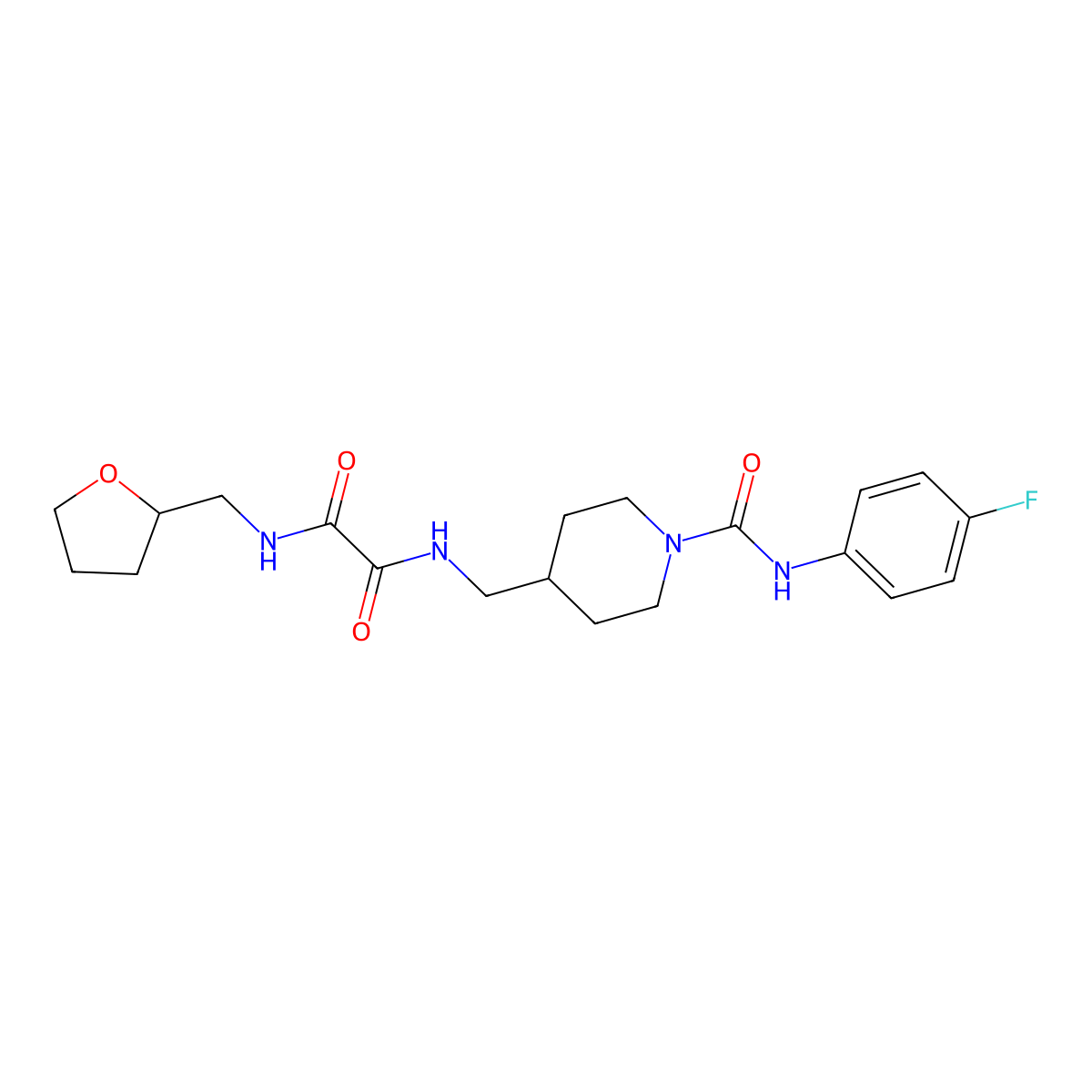 N1-((1-((4-fluorophenyl)carbamoyl)piperidin-4-yl)methyl)-N2-((tetrahydrofuran-2-yl)methyl)oxalamide molecular structure, CAS 1286706-41-9