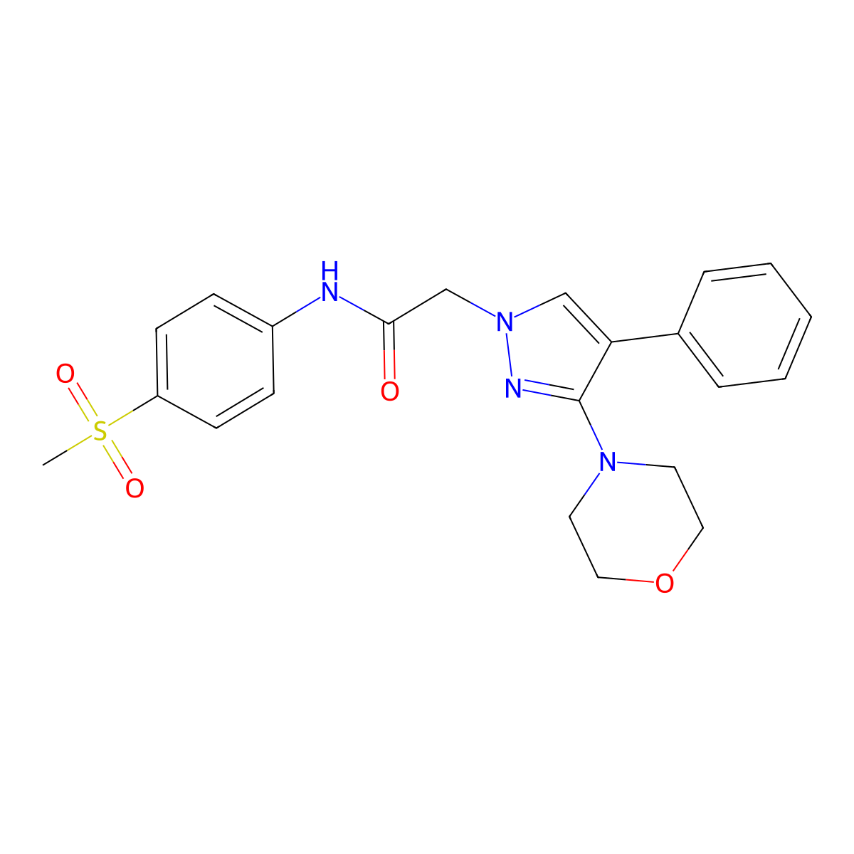 N-(4-(methylsulfonyl)phenyl)-2-(3-morpholino-4-phenyl-1H-pyrazol-1-yl)acetamide molecular structure, CAS 1286706-46-4