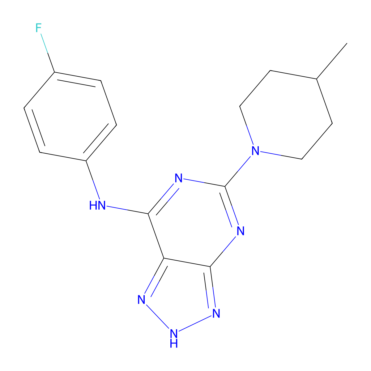 N-(4-fluorophenyl)-5-(4-methylpiperidin-1-yl)-3H-[1,2,3]triazolo[4,5-d]pyrimidin-7-amine molecular structure, CAS 1286706-48-6