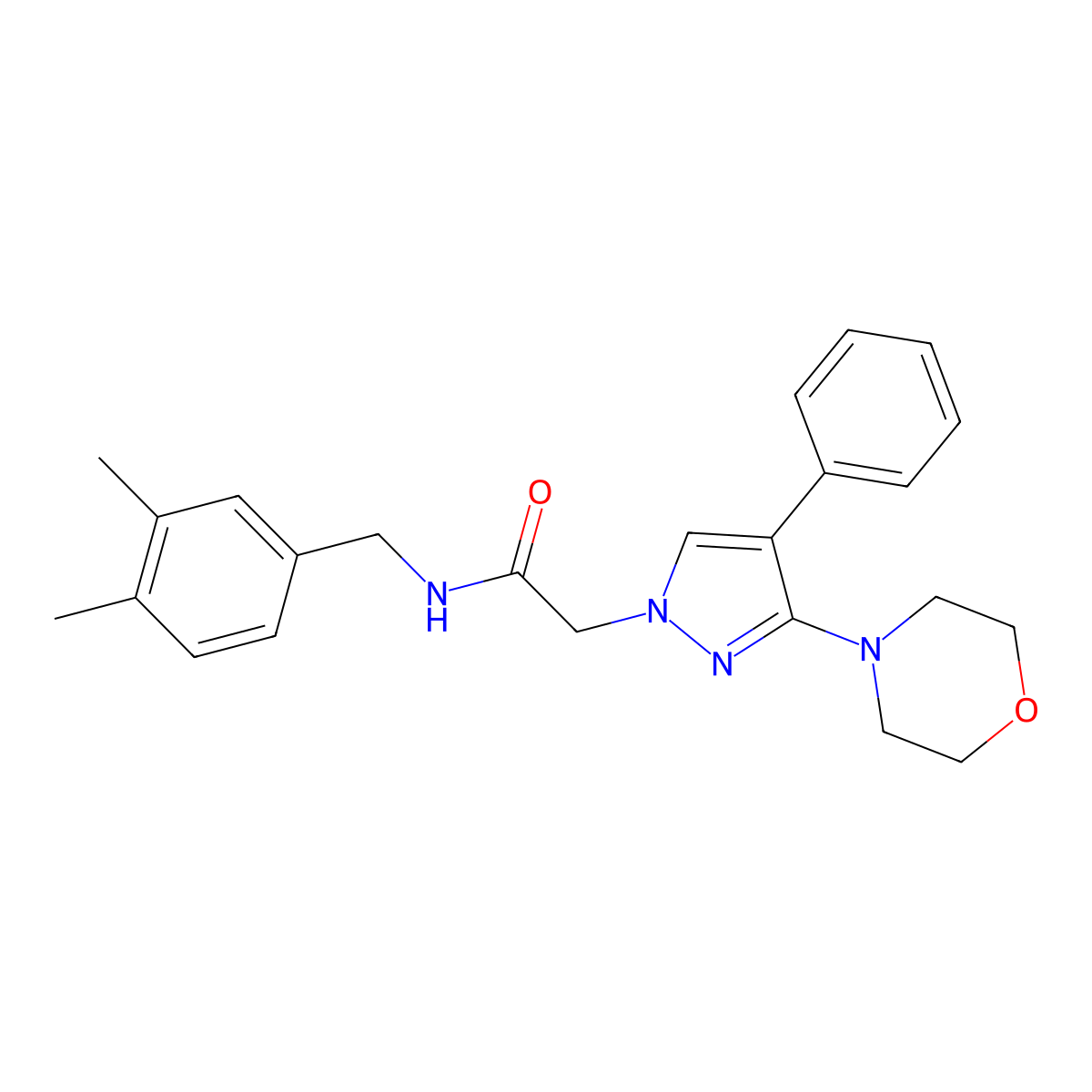 N-[(3,4-dimethylphenyl)methyl]-2-[3-(morpholin-4-yl)-4-phenyl-1H-pyrazol-1-yl]acetamide molecular structure, CAS 1286706-52-2