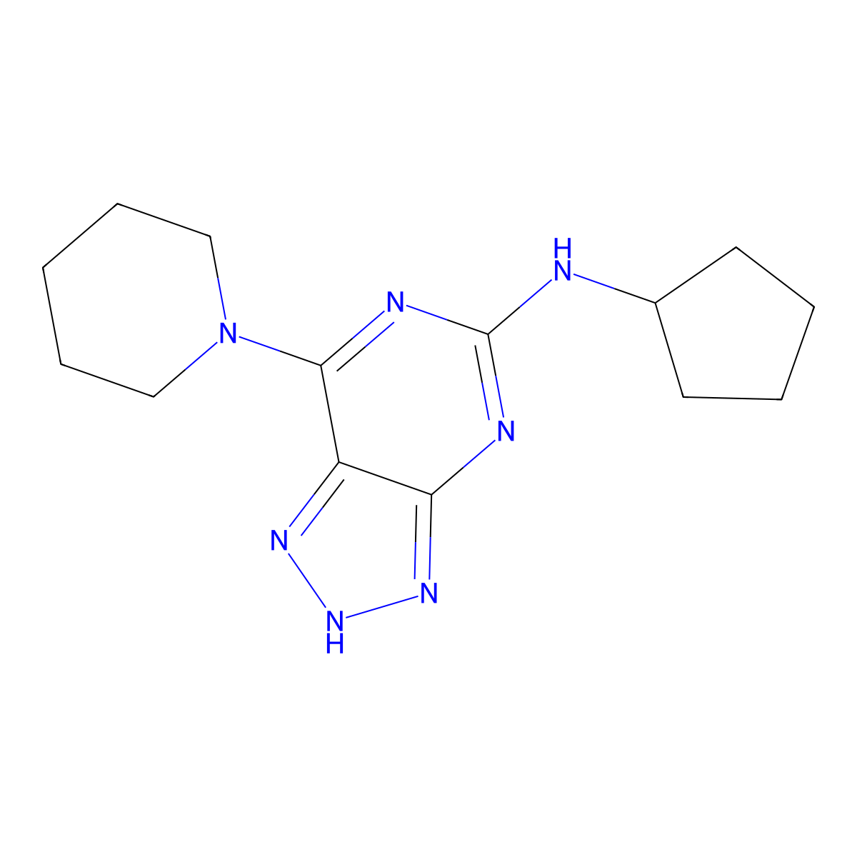 N-cyclopentyl-7-(piperidin-1-yl)-3H-[1,2,3]triazolo[4,5-d]pyrimidin-5-amine molecular structure, CAS 1286706-55-5