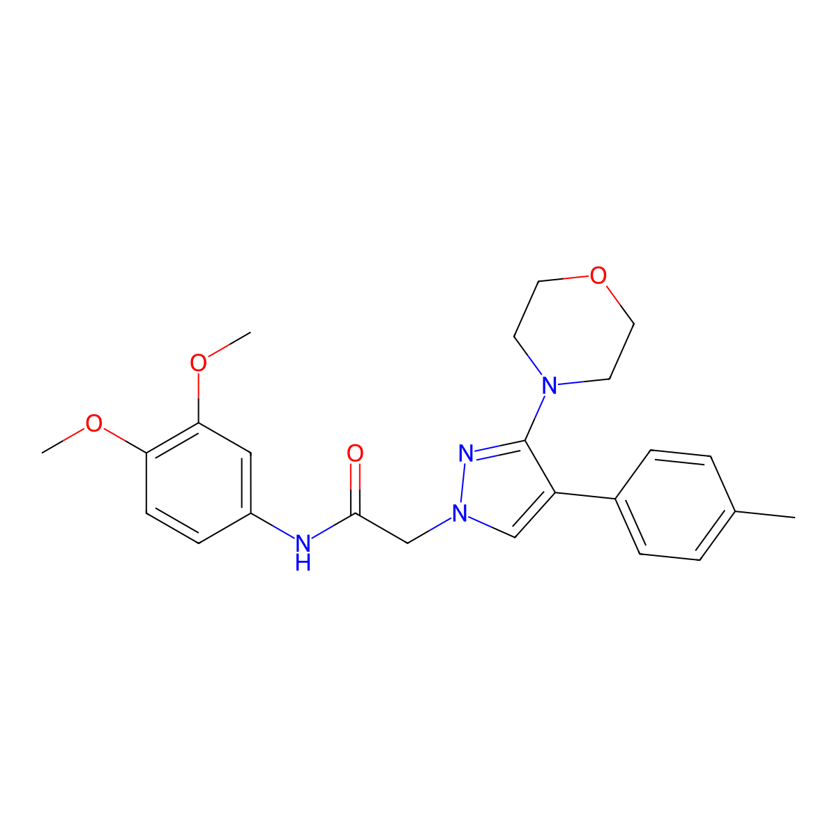 N-(3,4-dimethoxyphenyl)-2-(3-morpholino-4-(p-tolyl)-1H-pyrazol-1-yl)acetamide molecular structure, CAS 1286706-60-2