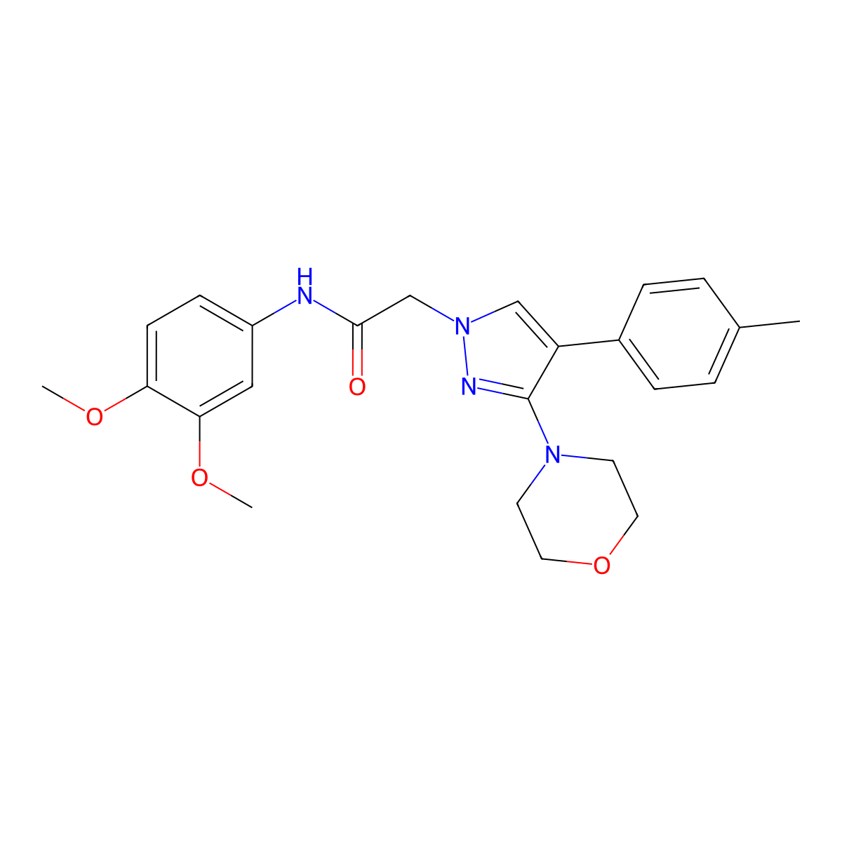 N-(3,4-dimethoxyphenyl)-2-(3-morpholino-4-(p-tolyl)-1H-pyrazol-1-yl)acetamide molecular structure, CAS 1286706-60-2