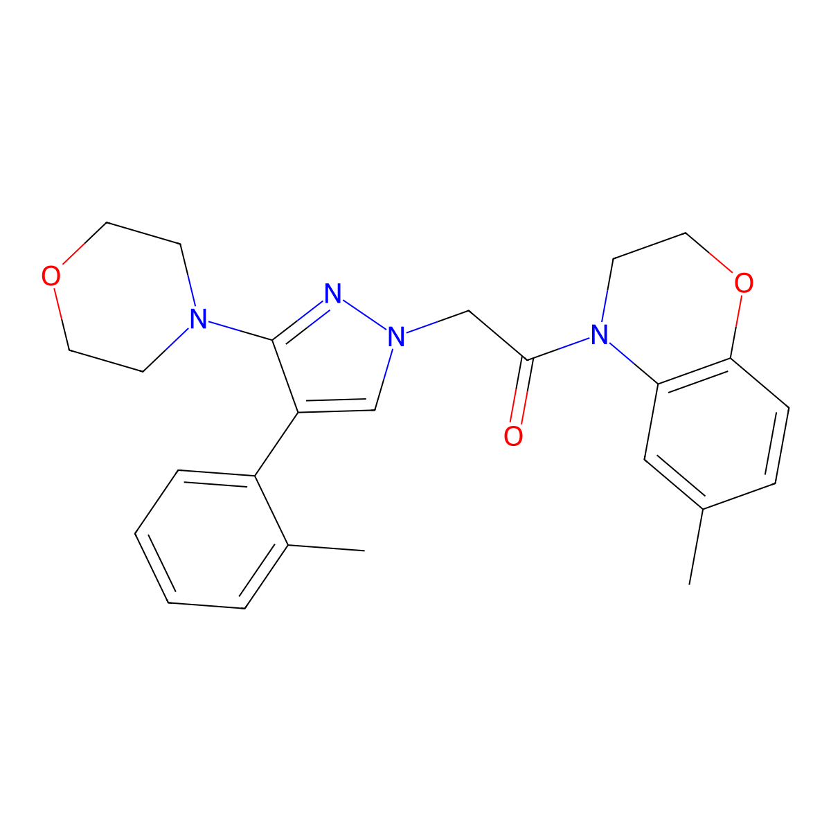 1-(6-methyl-2H-benzo[b][1,4]oxazin-4(3H)-yl)-2-(3-morpholino-4-(o-tolyl)-1H-pyrazol-1-yl)ethanone molecular structure, CAS 1286706-62-4