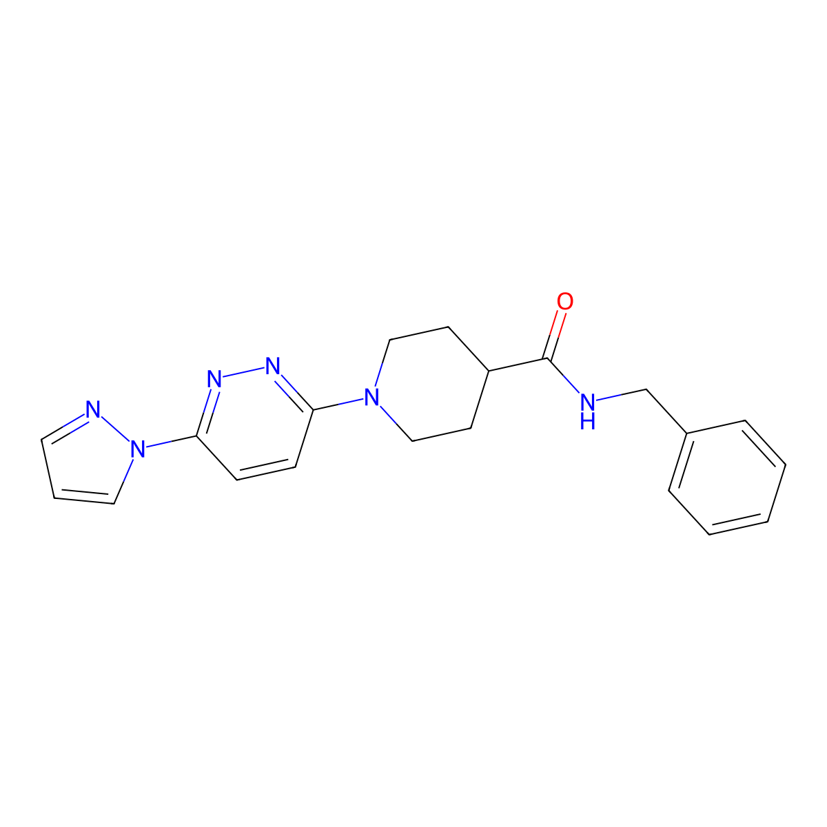 N-benzyl-1-[6-(1H-pyrazol-1-yl)pyridazin-3-yl]piperidine-4-carboxamide molecular structure, CAS 1286706-69-1