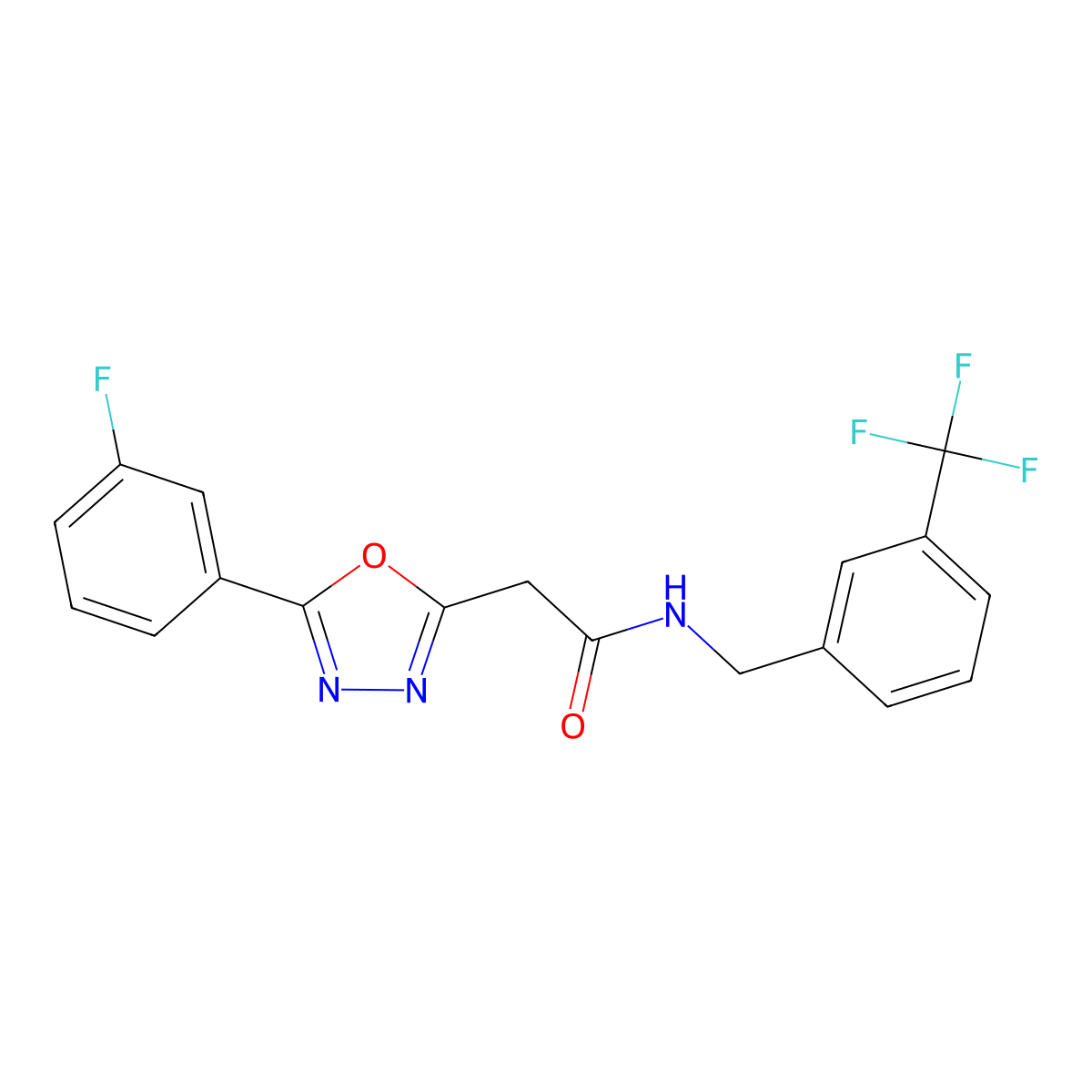 2-(5-(3-fluorophenyl)-1,3,4-oxadiazol-2-yl)-N-(3-(trifluoromethyl)benzyl)acetamide molecular structure, CAS 1286707-02-5