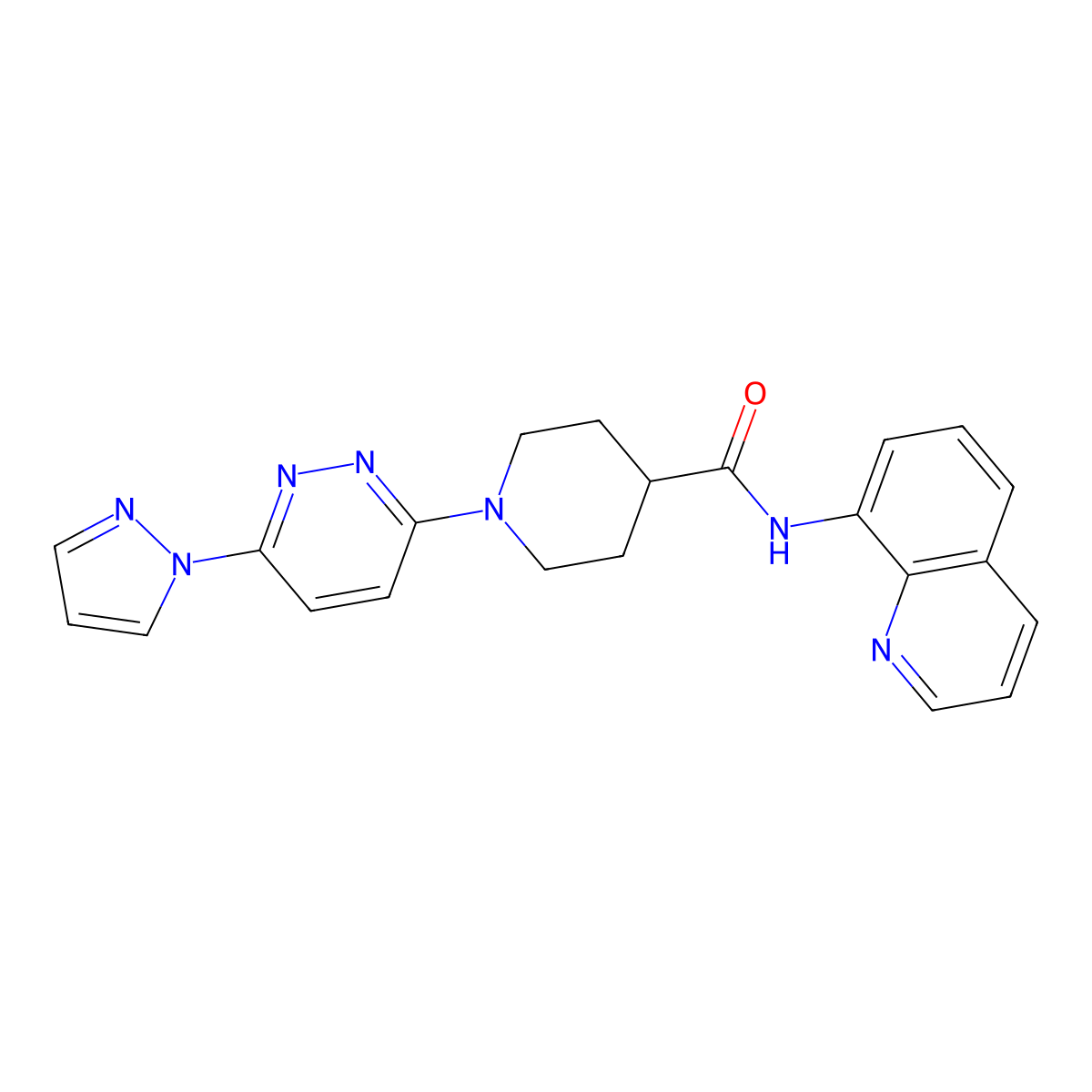 1-[6-(1H-pyrazol-1-yl)pyridazin-3-yl]-N-(quinolin-8-yl)piperidine-4-carboxamide molecular structure, CAS 1286707-08-1