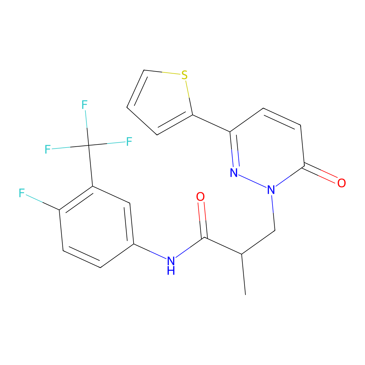N-(4-fluoro-3-(trifluoromethyl)phenyl)-2-methyl-3-(6-oxo-3-(thiophen-2-yl)pyridazin-1(6H)-yl)propanamide molecular structure, CAS 1286707-10-5