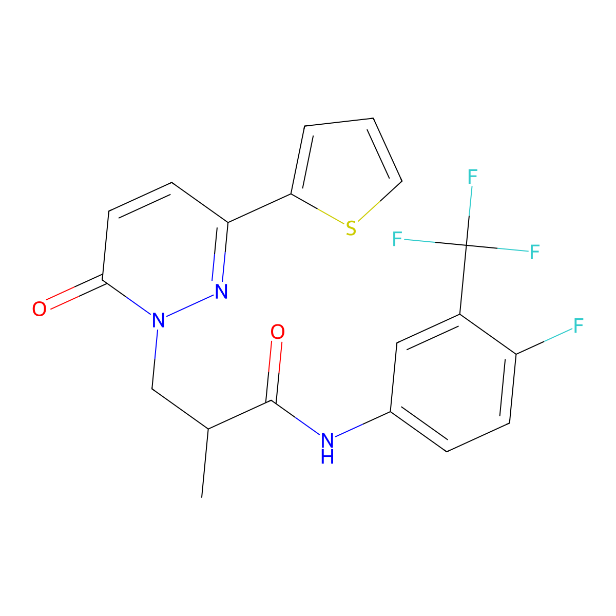 N-(4-fluoro-3-(trifluoromethyl)phenyl)-2-methyl-3-(6-oxo-3-(thiophen-2-yl)pyridazin-1(6H)-yl)propanamide molecular structure, CAS 1286707-10-5