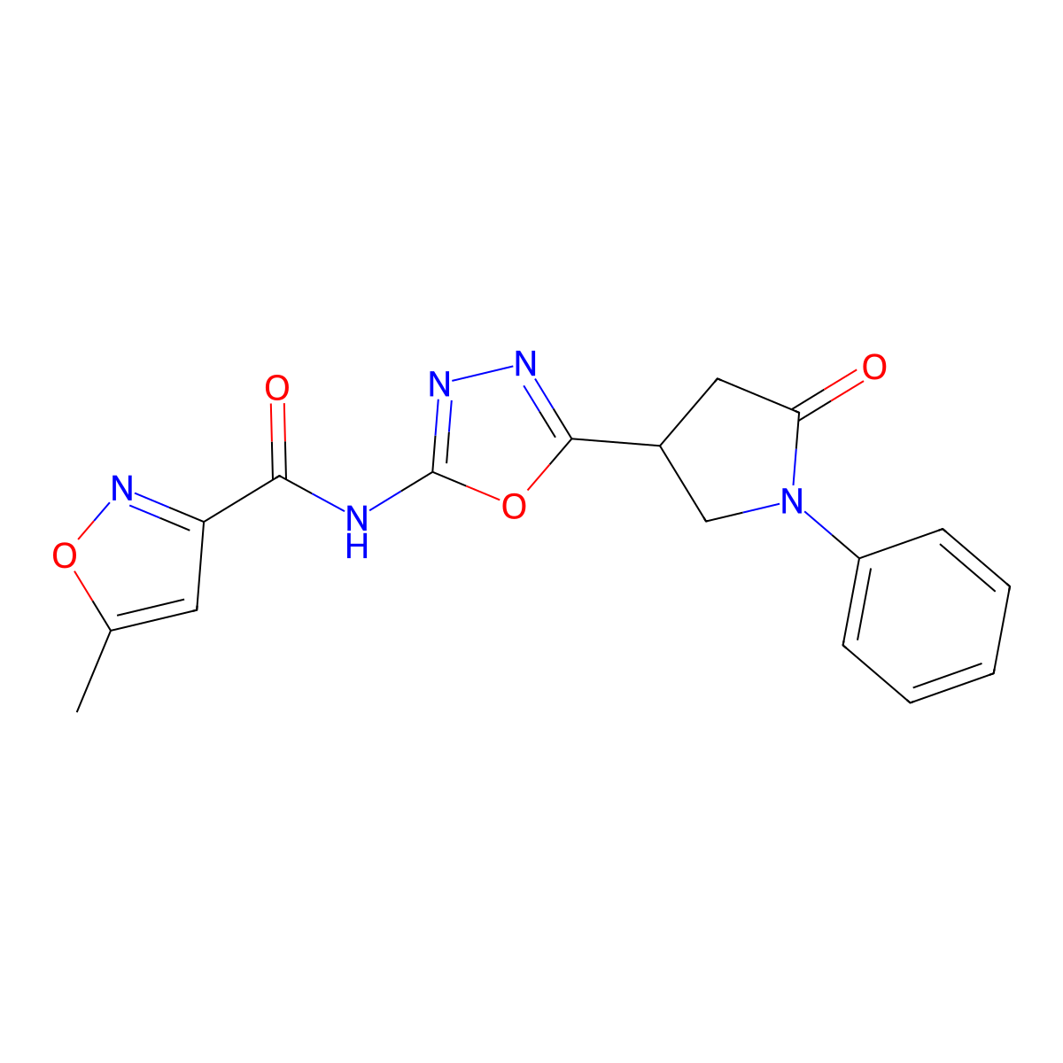 5-methyl-N-(5-(5-oxo-1-phenylpyrrolidin-3-yl)-1,3,4-oxadiazol-2-yl)isoxazole-3-carboxamide molecular structure, CAS 1286707-18-3