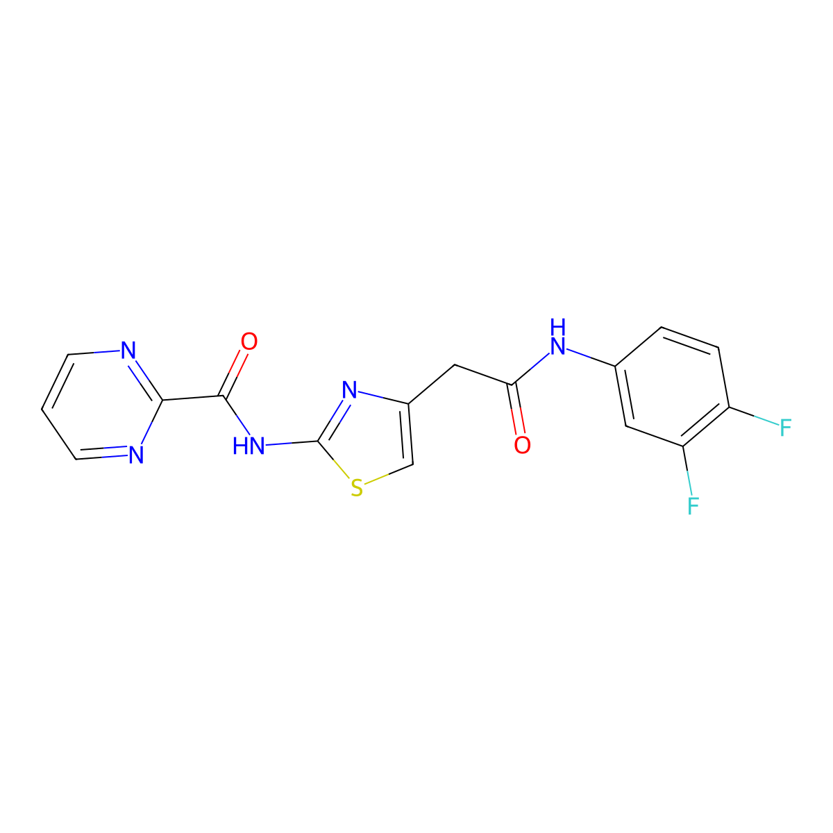 N-(4-(2-((3,4-difluorophenyl)amino)-2-oxoethyl)thiazol-2-yl)pyrimidine-2-carboxamide molecular structure, CAS 1286707-23-0
