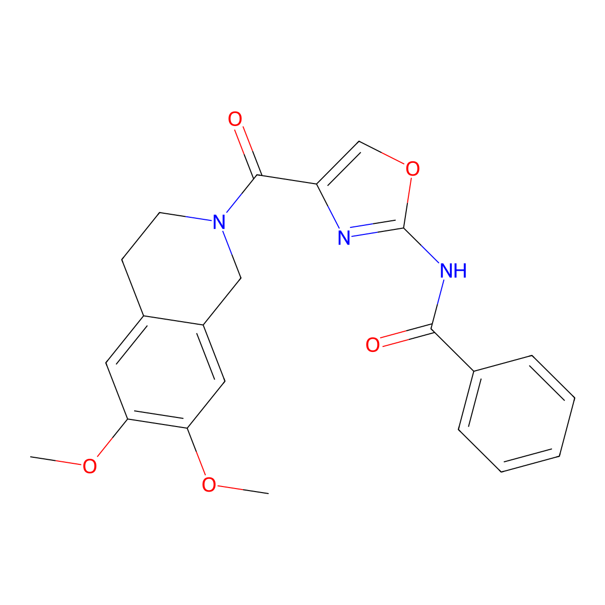 N-(4-(6,7-dimethoxy-1,2,3,4-tetrahydroisoquinoline-2-carbonyl)oxazol-2-yl)benzamide molecular structure, CAS 1286707-24-1