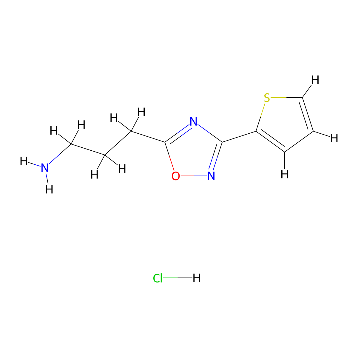 3-(3-(Thiophen-2-yl)-1,2,4-oxadiazol-5-yl)propan-1-amine hydrochloride molecular structure, CAS 1286708-64-2