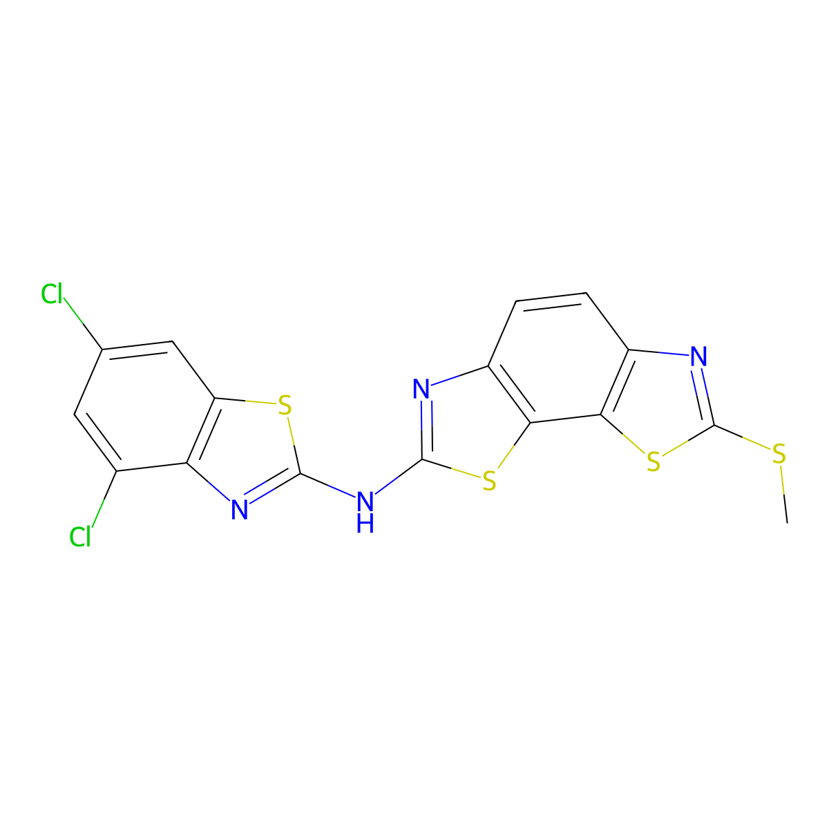 N-(4,6-dichloro-1,3-benzothiazol-2-yl)-11-(methylsulfanyl)-3,12-dithia-5,10-diazatricyclo[7.3.0.0^{2,6}]dodeca-1(9),2(6),4,7,10-pentaen-4-amine molecular structure, CAS 1286709-40-7