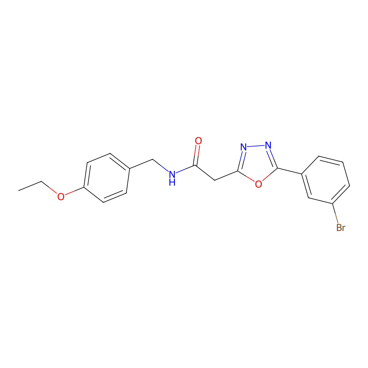 2-(5-(3-bromophenyl)-1,3,4-oxadiazol-2-yl)-N-(4-ethoxybenzyl)acetamide molecular structure, CAS 1286709-42-9