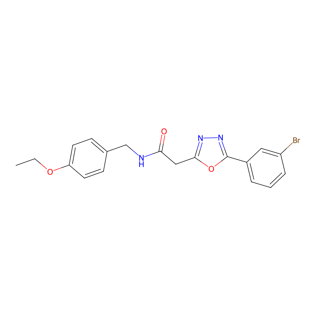 2-(5-(3-bromophenyl)-1,3,4-oxadiazol-2-yl)-N-(4-ethoxybenzyl)acetamide molecular structure, CAS 1286709-42-9