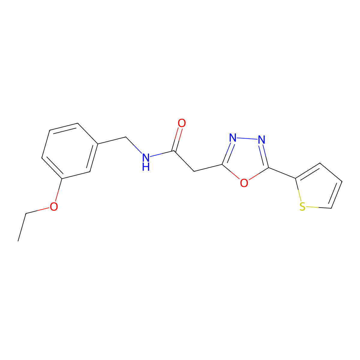 N-(3-ethoxybenzyl)-2-(5-(thiophen-2-yl)-1,3,4-oxadiazol-2-yl)acetamide molecular structure, CAS 1286709-49-6