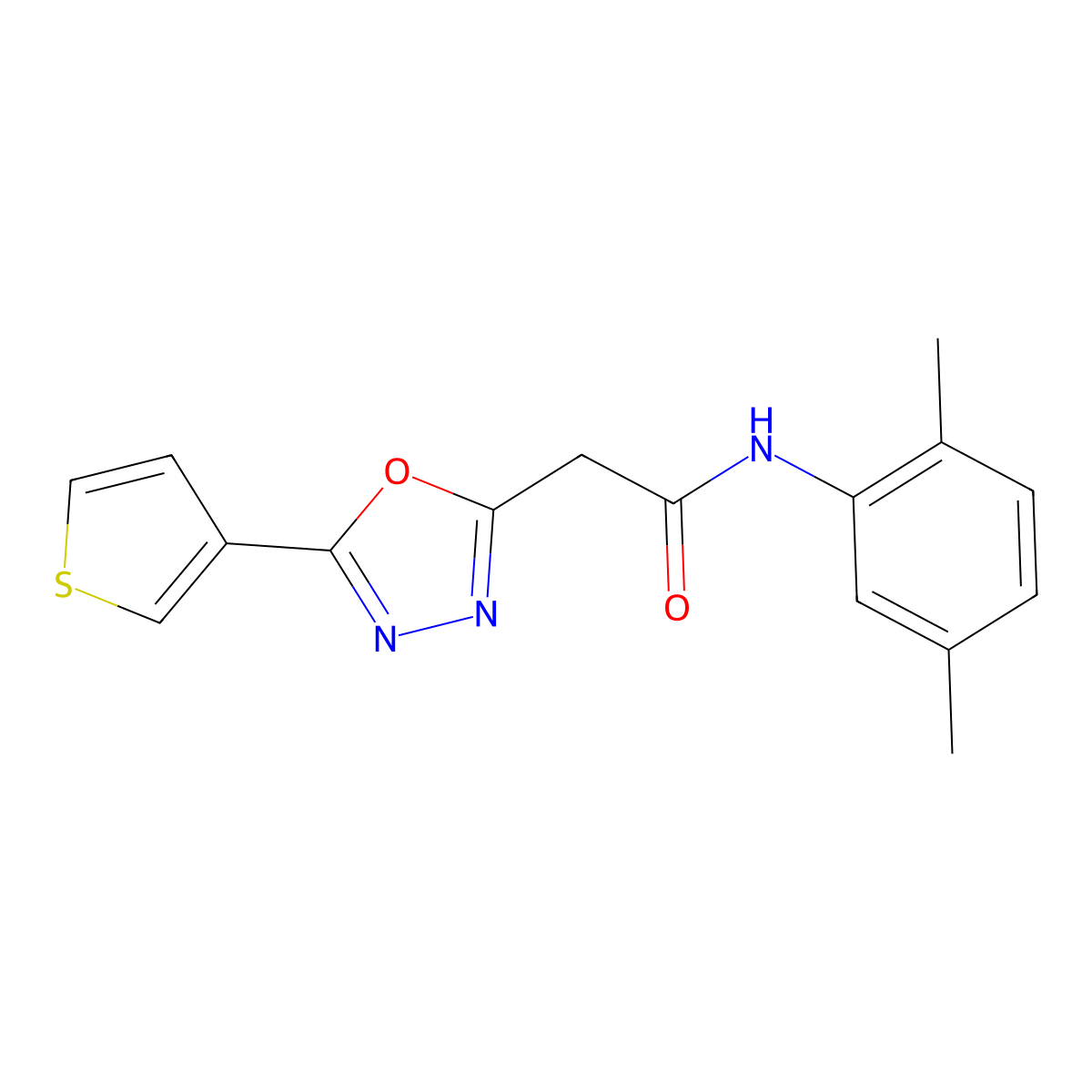 N-(2,5-dimethylphenyl)-2-[5-(thiophen-3-yl)-1,3,4-oxadiazol-2-yl]acetamide molecular structure, CAS 1286709-54-3