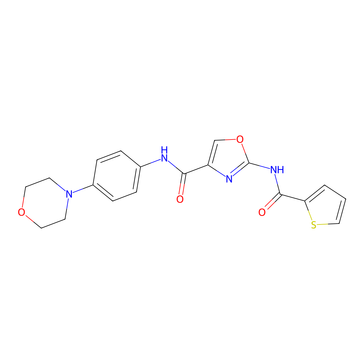 N-(4-morpholinophenyl)-2-(thiophene-2-carboxamido)oxazole-4-carboxamide molecular structure, CAS 1286709-57-6