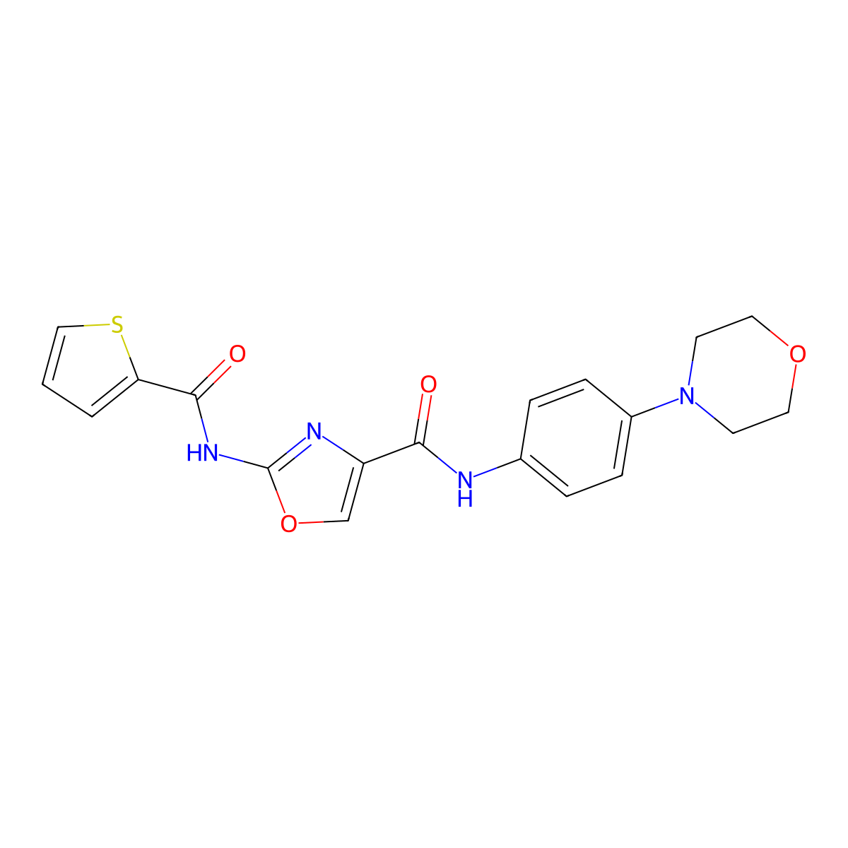 N-(4-morpholinophenyl)-2-(thiophene-2-carboxamido)oxazole-4-carboxamide molecular structure, CAS 1286709-57-6
