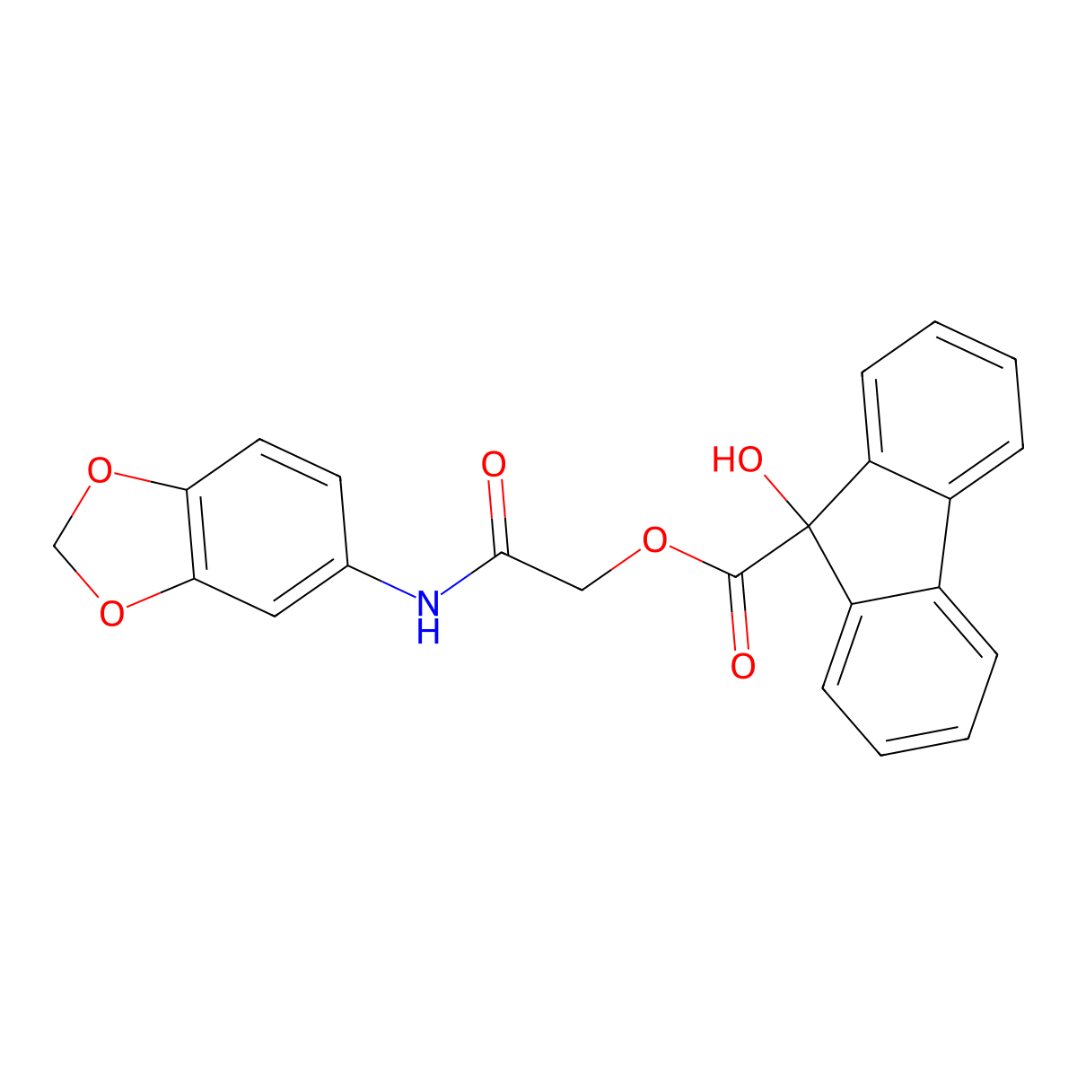 2-(benzo[d][1,3]dioxol-5-ylamino)-2-oxoethyl 9-hydroxy-9H-fluorene-9-carboxylate molecular structure, CAS 1286709-64-5