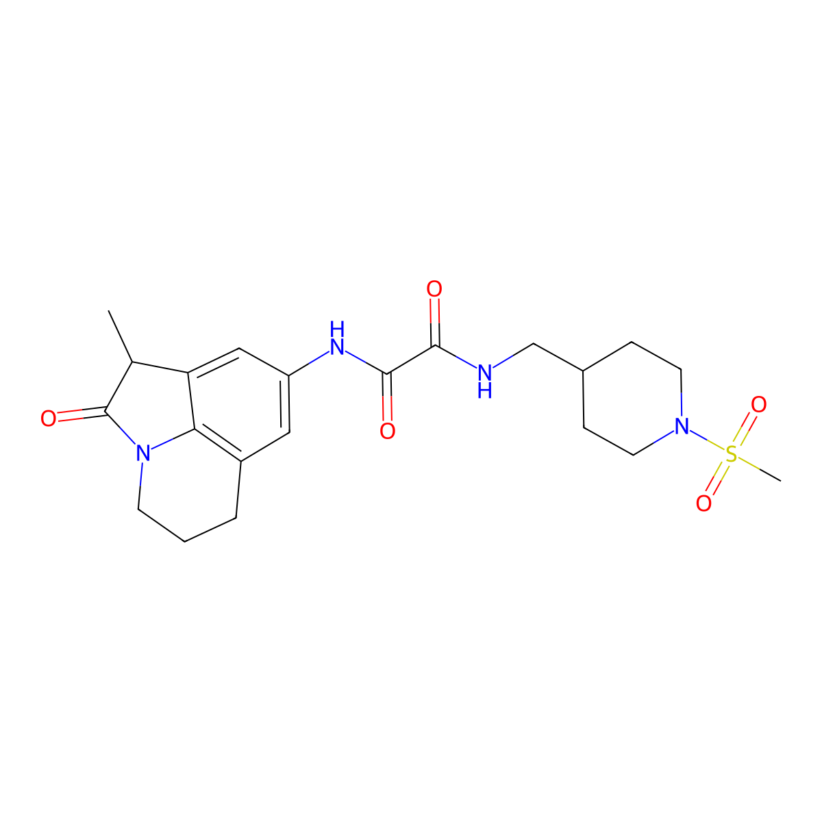 N1-(1-methyl-2-oxo-2,4,5,6-tetrahydro-1H-pyrrolo[3,2,1-ij]quinolin-8-yl)-N2-((1-(methylsulfonyl)piperidin-4-yl)methyl)oxalamide molecular structure, CAS 1286709-73-6