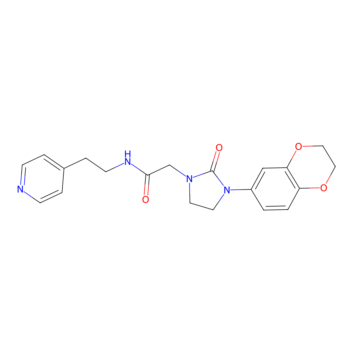 2-(3-(2,3-dihydrobenzo[b][1,4]dioxin-6-yl)-2-oxoimidazolidin-1-yl)-N-(2-(pyridin-4-yl)ethyl)acetamide molecular structure, CAS 1286709-78-1