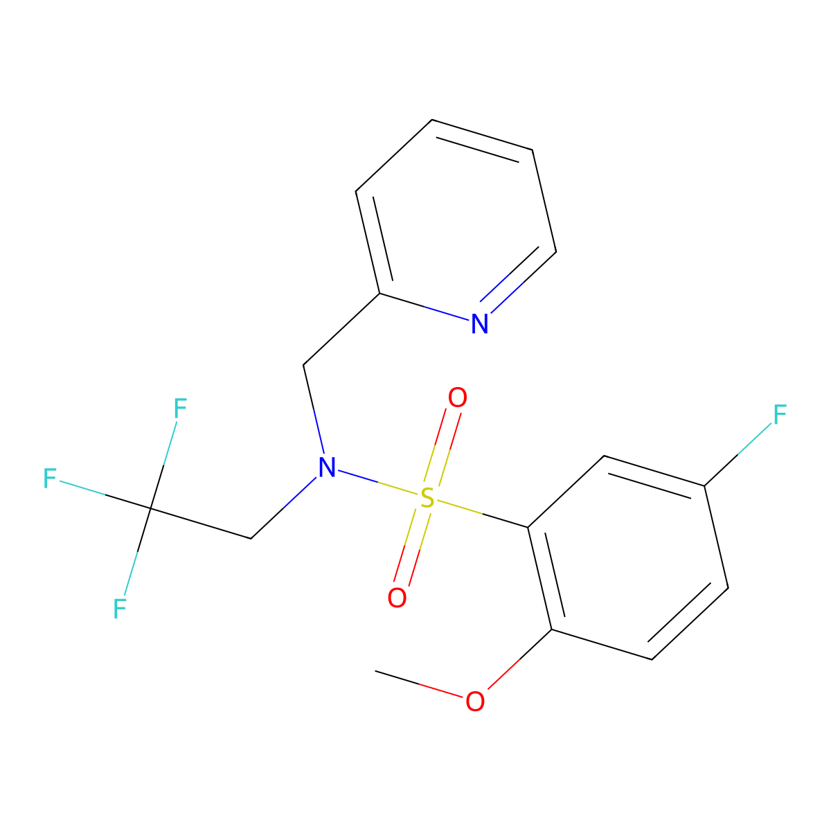 5-fluoro-2-methoxy-N-(pyridin-2-ylmethyl)-N-(2,2,2-trifluoroethyl)benzenesulfonamide molecular structure, CAS 1286709-87-2