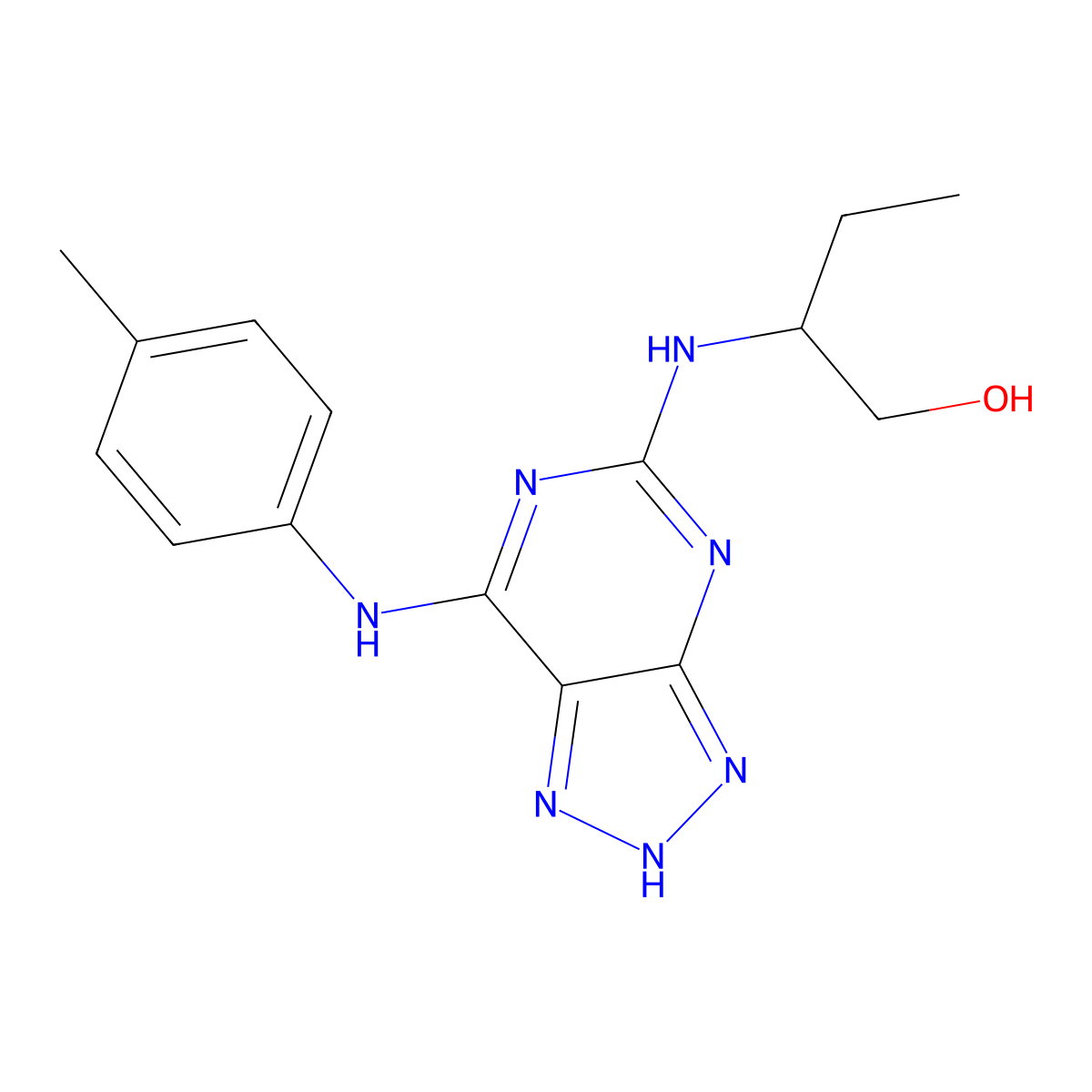 2-((7-(p-tolylamino)-3H-[1,2,3]triazolo[4,5-d]pyrimidin-5-yl)amino)butan-1-ol molecular structure, CAS 1286709-93-0