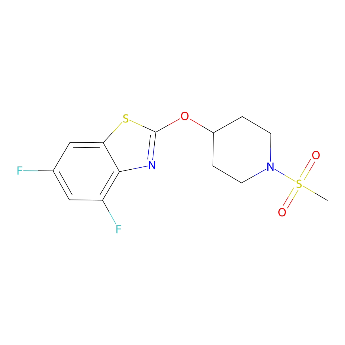 4,6-Difluoro-2-((1-(methylsulfonyl)piperidin-4-yl)oxy)benzo[d]thiazole molecular structure, CAS 1286709-96-3