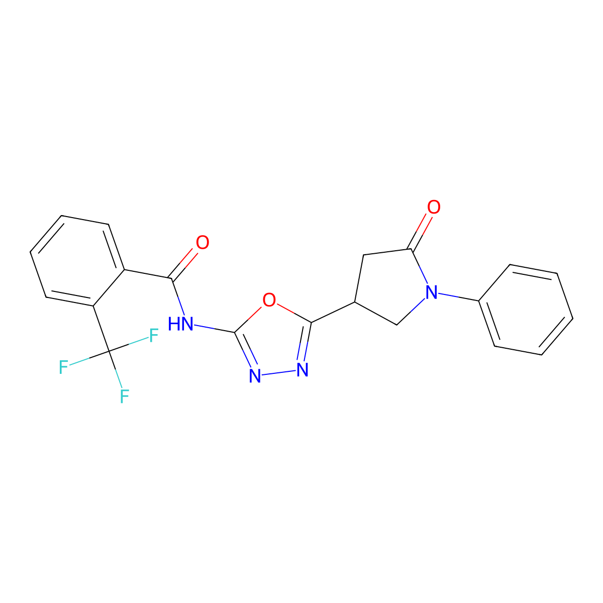 N-[5-(5-oxo-1-phenylpyrrolidin-3-yl)-1,3,4-oxadiazol-2-yl]-2-(trifluoromethyl)benzamide molecular structure, CAS 1286710-04-0