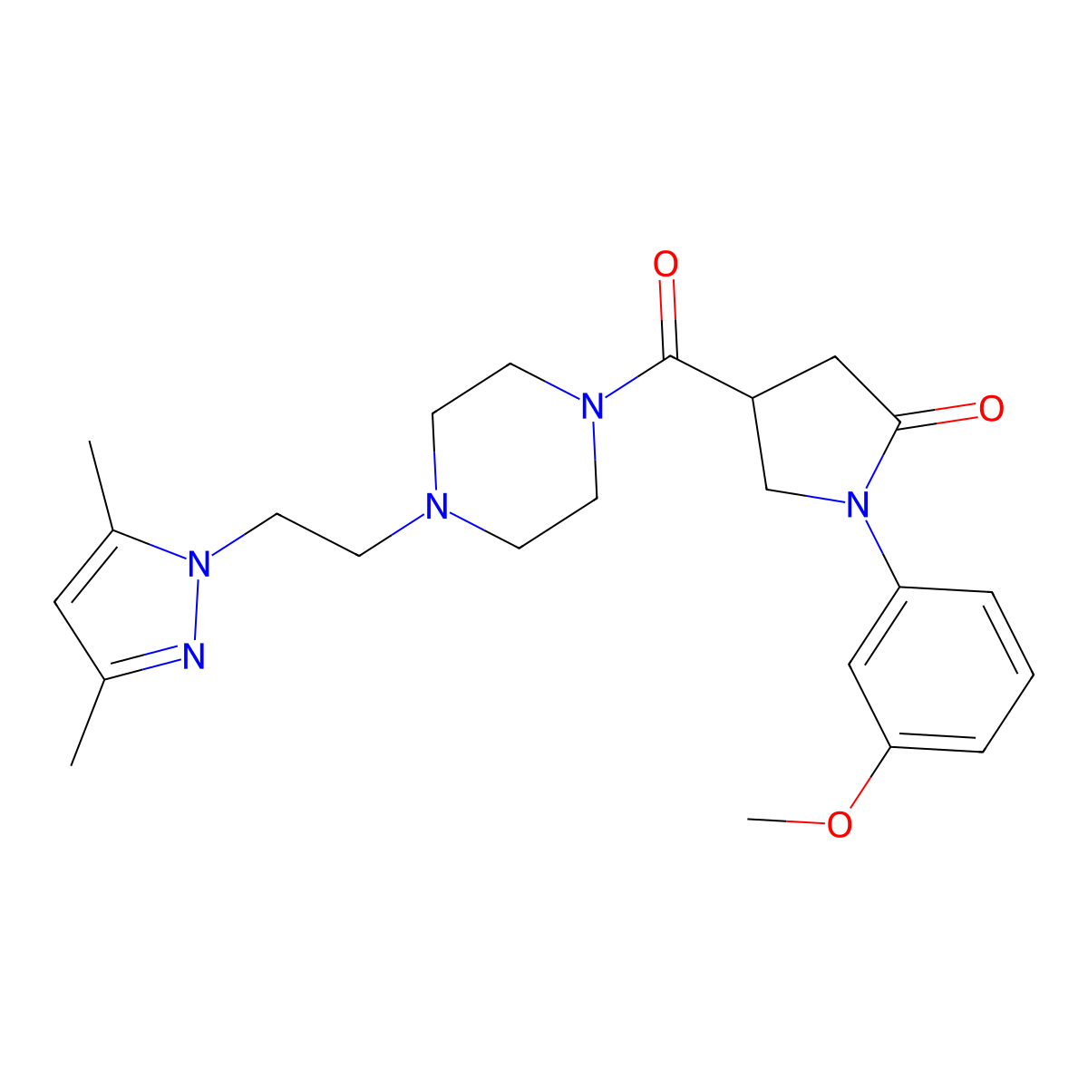 4-{4-[2-(3,5-dimethyl-1H-pyrazol-1-yl)ethyl]piperazine-1-carbonyl}-1-(3-methoxyphenyl)pyrrolidin-2-one molecular structure, CAS 1286710-14-2