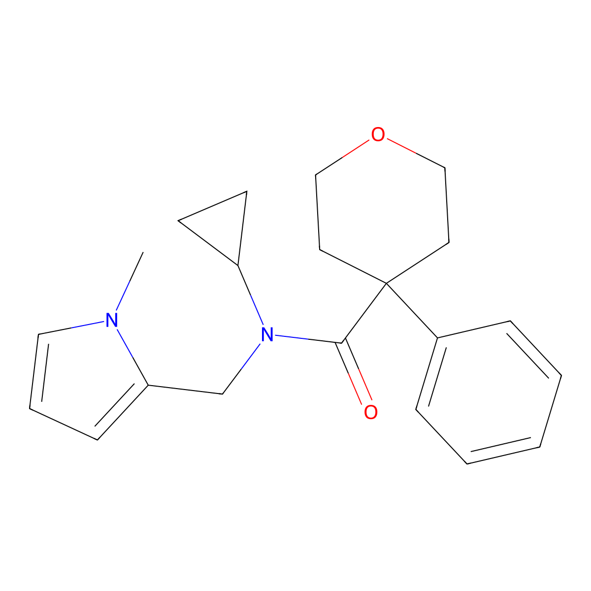 N-cyclopropyl-N-((1-methyl-1H-pyrrol-2-yl)methyl)-4-phenyltetrahydro-2H-pyran-4-carboxamide molecular structure, CAS 1286710-15-3