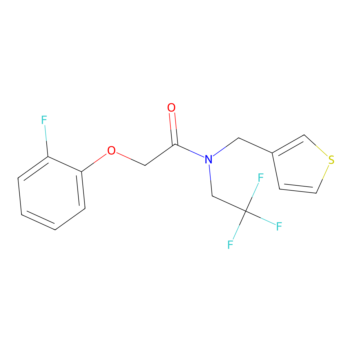 2-(2-fluorophenoxy)-N-(thiophen-3-ylmethyl)-N-(2,2,2-trifluoroethyl)acetamide molecular structure, CAS 1286710-21-1
