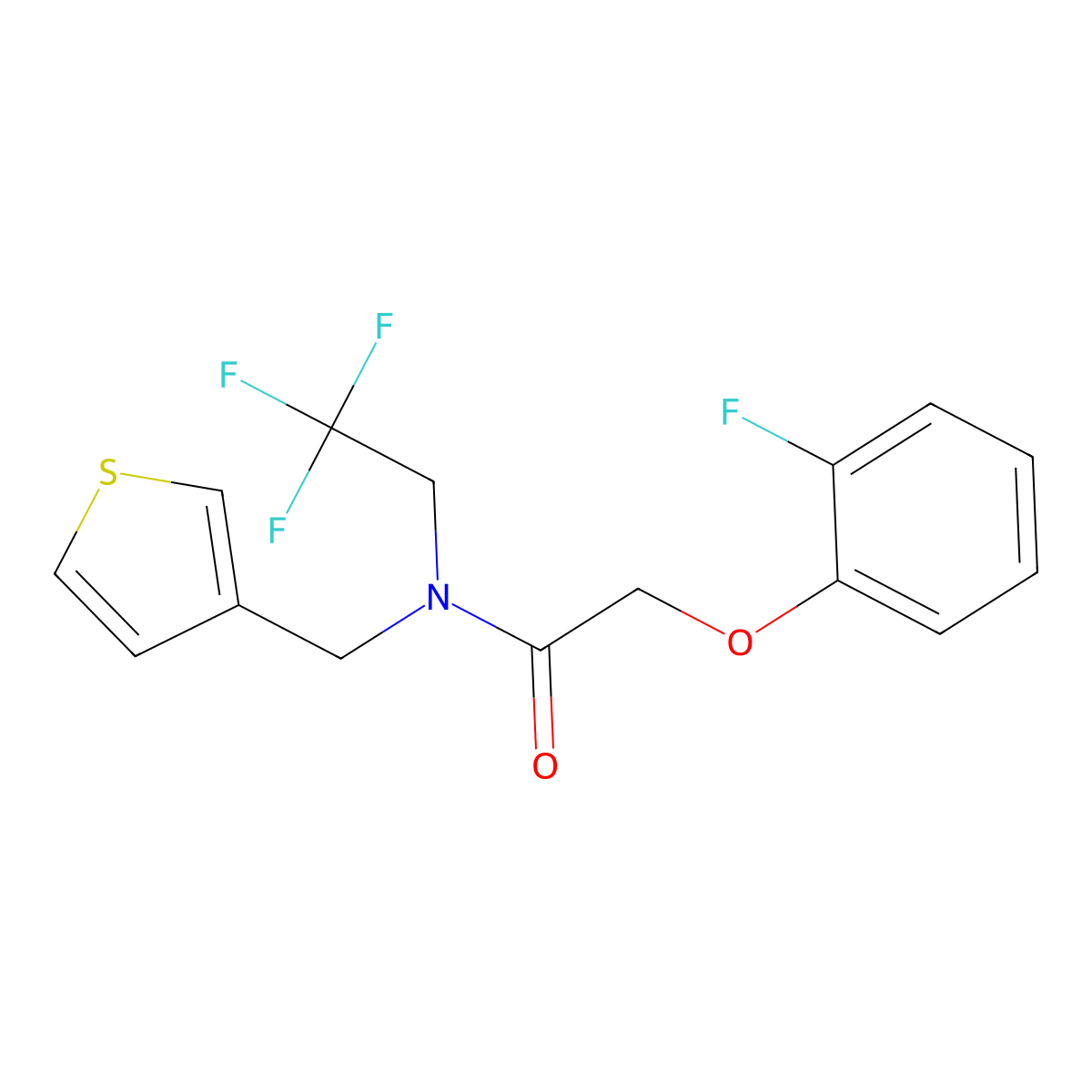 2-(2-fluorophenoxy)-N-(thiophen-3-ylmethyl)-N-(2,2,2-trifluoroethyl)acetamide molecular structure, CAS 1286710-21-1